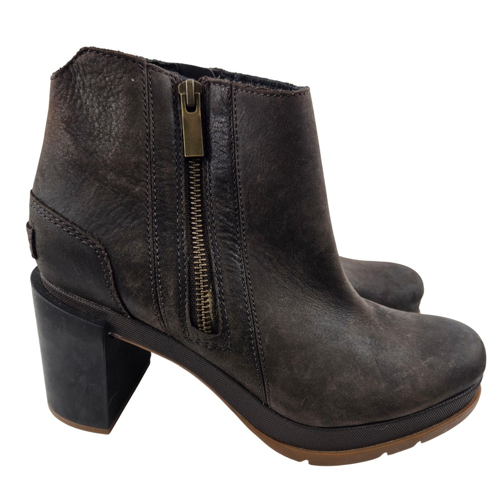 Sorel Blake Zip Waterproof Leather Ankle Boots Blackened Brown Womens 8.5‎